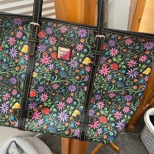 Dooney & Bourke Black Floral Multi-Color Leather Trim Tote